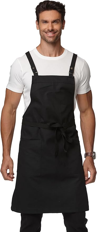Unisex Kitchen Apron, Cross Strap Apron with 2 Pockets, Durable Waterproof Professional Apron