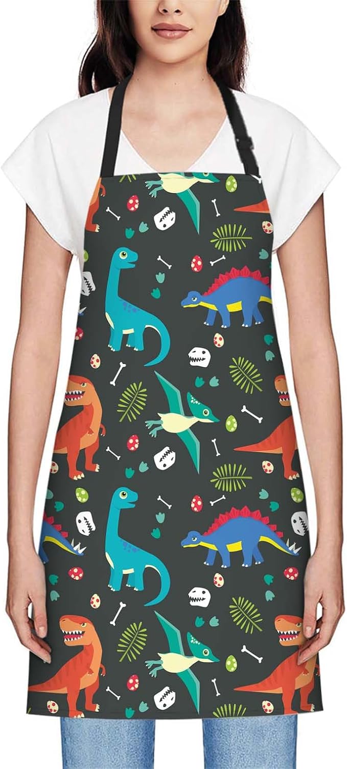 oFloral Colorful Dinosaur Apron Unisex Adjustable Bib Apron, Cooking Kitchen Chef Apron, Women Men Apron for Home Kitchen, Restaurant, Coffee house