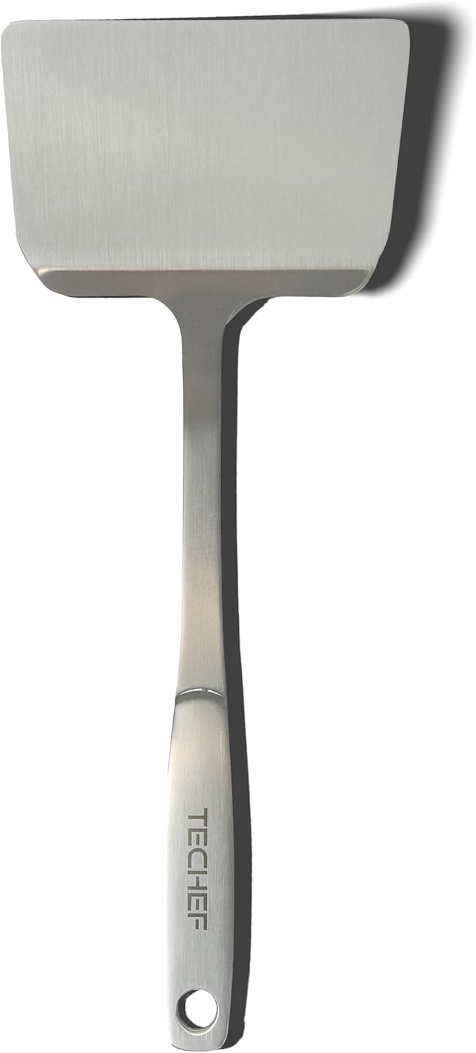 TECHEF - ChefCore 304 Stainless Steel Solid Turner Spatula with Ergonomic Handle, One-Piece Unibody Design, Rustproof & Heat Resistant, 10.5" Serving Utensil – Made in Korea