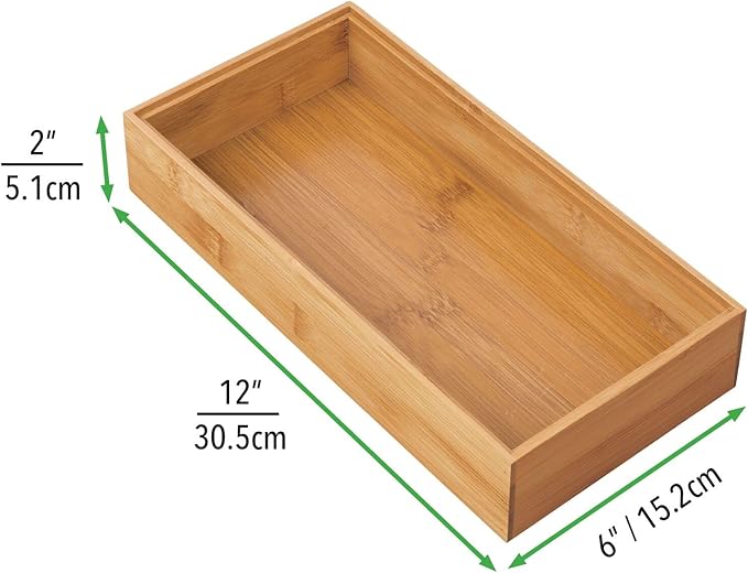 mDesign Wooden Bamboo Drawer Organizer - 12" Long Stackable Storage Box Tray for Kitchen Drawers/Cabinet - Utensil, Silverware, Spatula, and Flatware Holder - Echo Collection - 2 Pack, Natural Wood