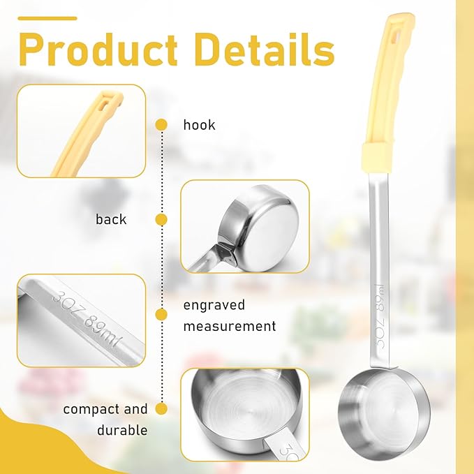 Teenyyou 8 Pcs Portion Control Serving Spoons Portion Scoops Cups Solid and Slotted Stainless Steel Ladle Spoon for Food, Serving Utensils Set for Parties (Beige,3 oz)