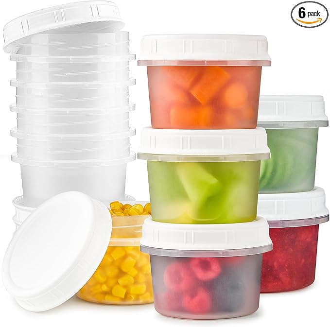 TUZAZO 8 Oz Food Storage Containers with Screw Lids, 6-Count Reusable Small Freezer Plastic Containers for Portion and Meal Prep | Microwave-, Freezer-, Dishwasher-Safe | BPA Free