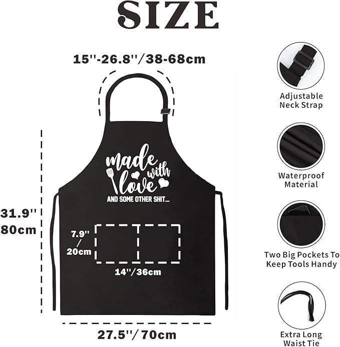 Funny Aprons for Women Men, Novelty Kitchen Cooking Apron with 2 Pockets, Cute Baking Gifts for Bakers, Birthday Mothers Day Apron Gift for Mom Wife Husband Sister Daughter Grandma