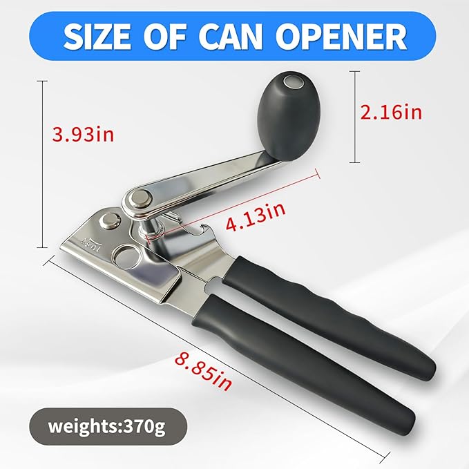 Heavy Duty Manual Can Opener with Magnet, Smooth Edge, Extra Long Non-Slip Handle, Easy Turn Large Knob for Seniors, Arthritis, Weak Hands, Kitchen & Camping