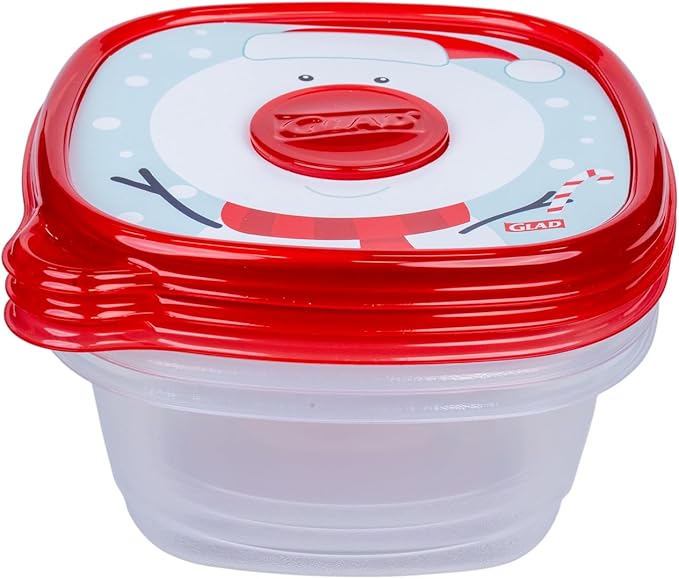 Glad GladWare Holiday Food Storage Containers with Reversible Gift Tags, Large Square BPA Free Plastic for Holiday Cookies and Gifting, Microwave Freezer Dishwasher Safe, 42 Oz, 3 Count