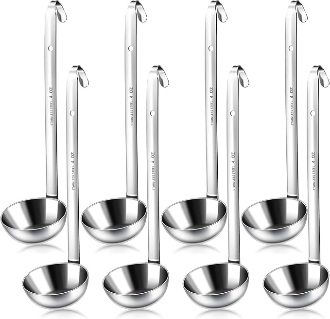 8 PCS Stainless Steel Ladle Soup Handle Ladle with Pouring Rim for Kitchen Cooking Soup Sauce (4 oz)
