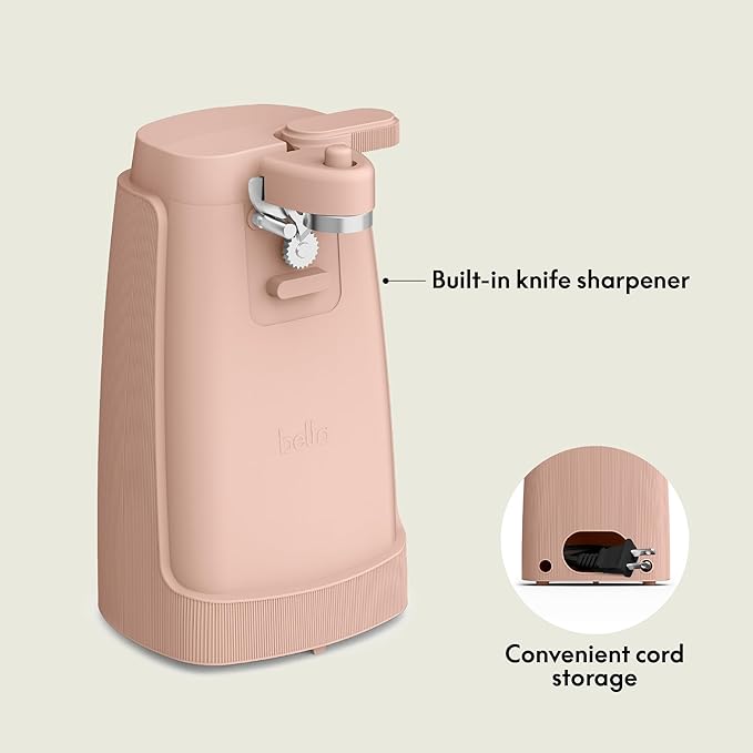 bella Electric Can Opener and Knife Sharpener, Removable Cutting Lever, Cord Storage, Stainless Steel Blade, Blossom
