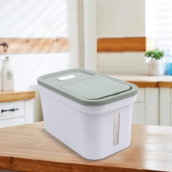 22Lbs Large Rice Storage Container, Cereal Rice & Grain Dispenser Airtight Bulk Food Storage Bucket with a Measuring Cup Rice Dispenser Dry Food Grain Dispenser for Grains Rice (Green and White)