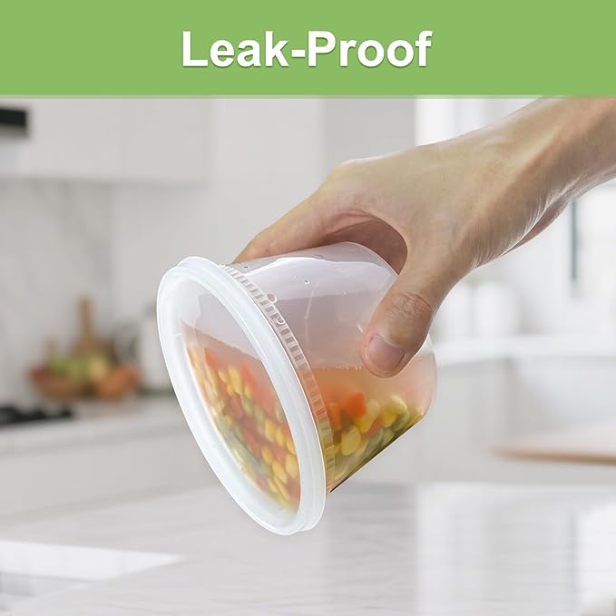 Dipoo 60 Sets (120-Piece) Deli Containers with Lids 16 oz, Leak-Proof & BPA Free Airtight Takeout Plastic Food Storage Containers for Soup, Freezer/Microwave/Dishwasher Safe