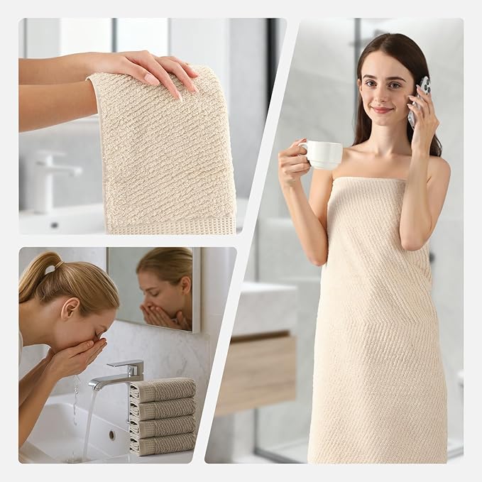 REDKISS Luxury Bath Towel Set of 8, 100% Cotton Bathroom Towels Set with 2 Bath Towels, 2 Hand Towels, 4 Washcloths, Ultra Soft Highly Absorbent Towels for Bathroom, Gym, Hotel, Spa, Brown
