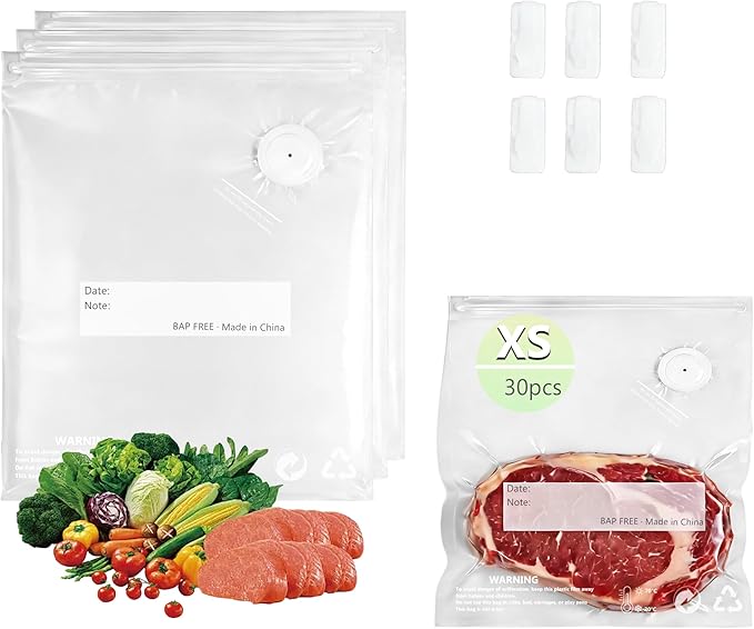 Reusable Vacuum Sealer Bags for Food – 30 Pack 8.3 * 8.7 Inches, Leak-Proof & BPA-Free, Includes 3 Free Bag Clips, Ideal for Food Storage, Freezer & Handheld Vacuum Sealer Compatible | Leak-Proof, BPA-Free, Triple seal, 90 μm Thickened bag, Superior se...