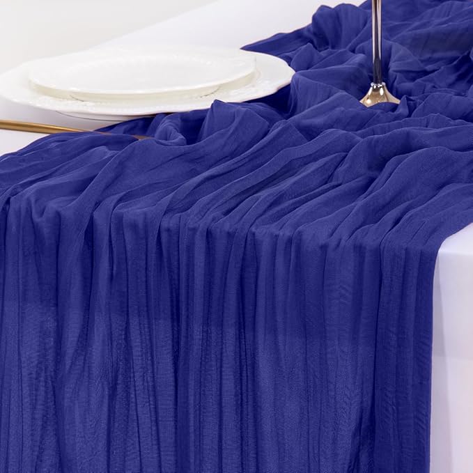 Socomi 6pcs Royal Blue Cheesecloth Table Runner Boho Rustic Gauze 120 inch 10FT Cheese Cloth Runner for Wedding Party Baby Shower Birthday Home Decor Holiday Decorations