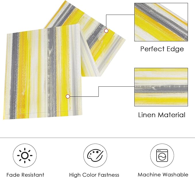 Emvency Yellow Grey White Abstract Painting Table Runner and Placemats Set of 6,Watercolor Painting Art Dining Decor for Daily Use(1 Table Runner 72 inches Long and 6 Placemats)