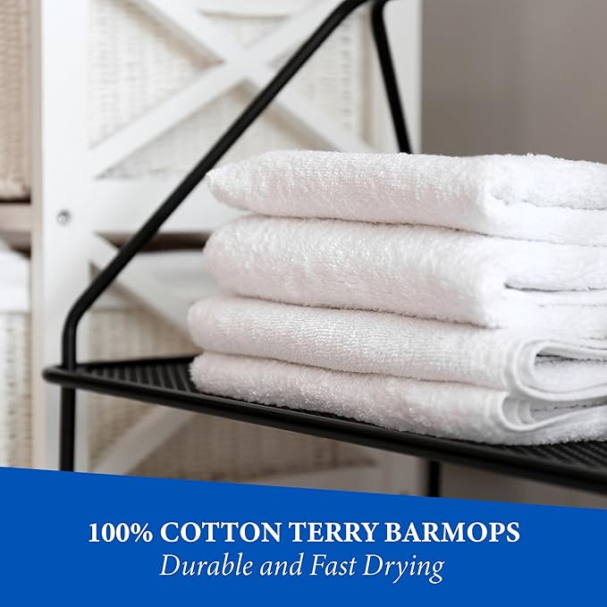GREEN LIFESTYLE Terry Bar Mops 14" x 17" 12 Pack - Cotton Bar Towels, Kitchen Towels, Cleaning Rags, Absorbent Terry Cloth Towels for Restaurant, Bar, Kitchen and Home Use (White)