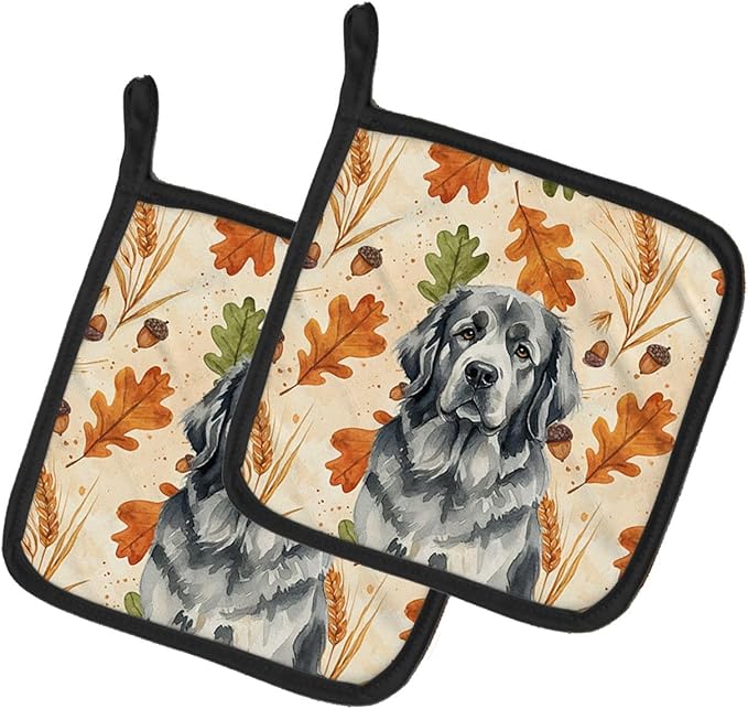 Caroline's Treasures Gray Newfoundland Heirloom Fall Pair of Pot Holders Pair 7.5x7.5 Quilted Insulated Hot Pads Decorative Kitchen Gift Made in USA