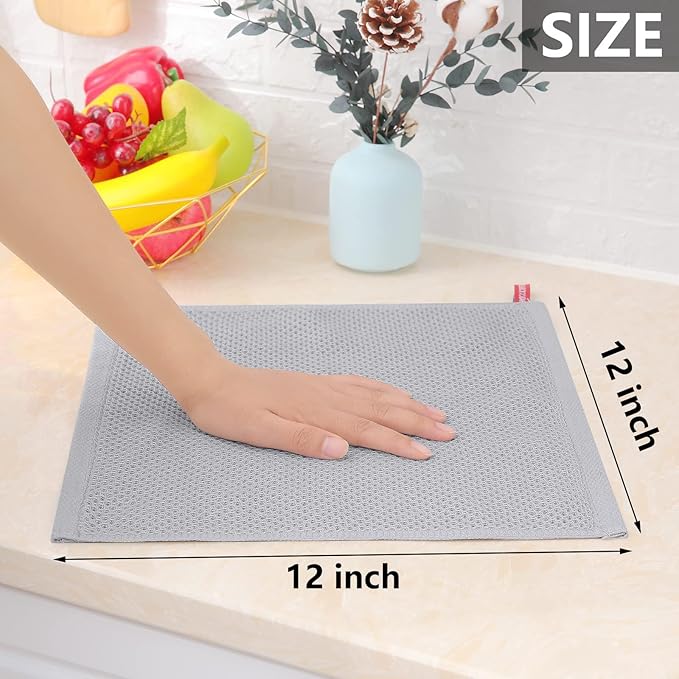 Homaxy 100% Cotton Waffle Weave Kitchen Dish Cloths, 4-Pack Ultra Soft Absorbent Dish Towels, Quick Drying Dish Rags, 12 x 12 Inches, Light Gray