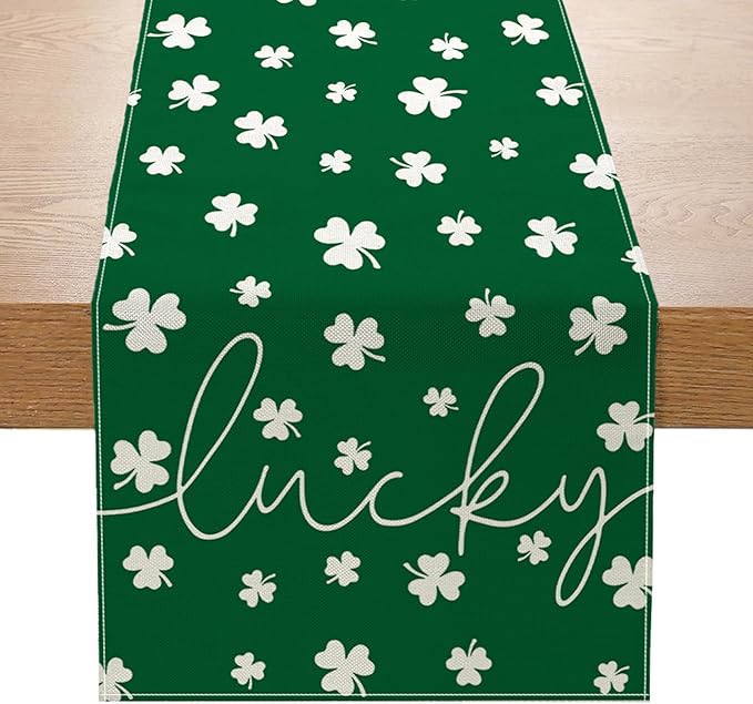 ONFAON St Patricks Day Table Runner 13 x 72 Inch,Green Lucky Shamrock Seasonal Spring Holiday Table Decorations Home Party Kitchen Dining Table Decor