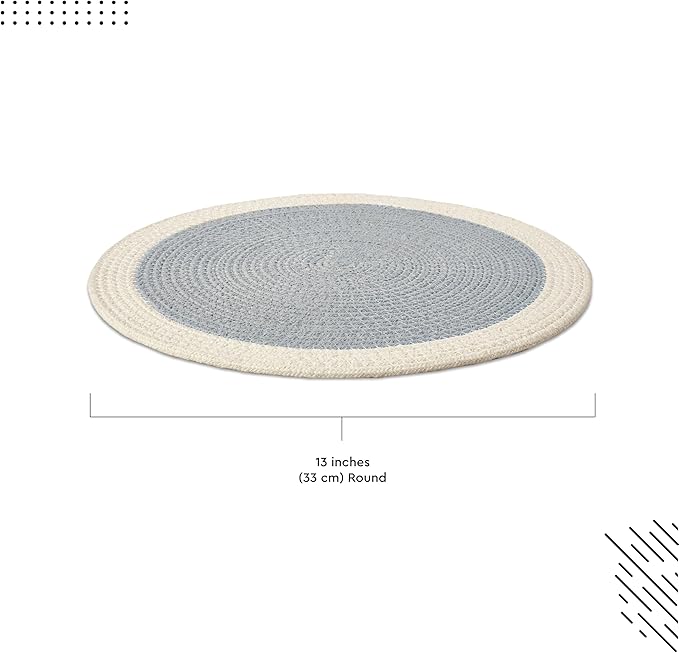 Encasa XO Dining Placemats Set of 4 | Cotton Round Table Mat - 13 in Diameter | Light Grey & Off White | Handmade Rib Style Chargers for Dinner Plates