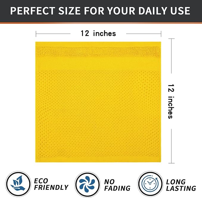Homaxy 100% Cotton Dish Cloths, 8 Pack - 12 x 12 Inches, Waffle Weave Super Soft and Absorbent Dish Towels Quick Drying Dishcloths, Yellow