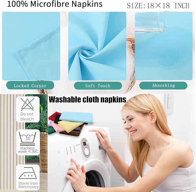 Cloth Napkins Set of 8,Spring Colors,18 x 18 inch,Easter Table Decorations,Washable Cloth Napkins Made of 100% Microfiber,Good for Restaurant, Everyday use, Parties. (4 Patel Colors)
