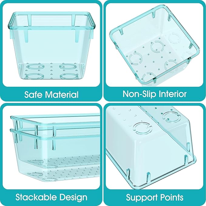 StorMiracle 28 PCS Clear Plastic Drawer Organizers Set, 4 Size Desk Drawer Organizer Trays for Makeup, Jewelry, Kitchen Utensils, Gadgets and Office Accessories, Sea Blue