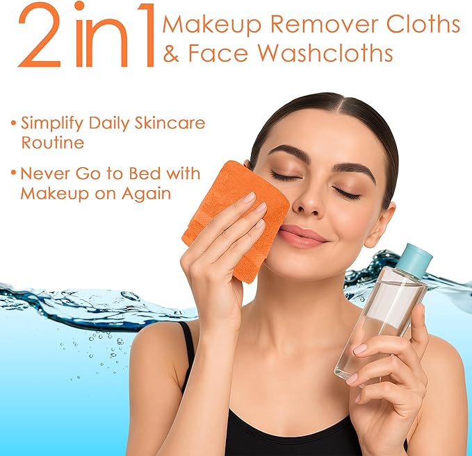 DAN RIVER 12-Pack Premium 100% Cotton Orange Face Towels for Bathroom - Reusable Face Wash Cloths for Showering 12x12 Inches - 550 GSM Super Soft & Absorbent Luxury WashCloths for Body, Spa & Gym