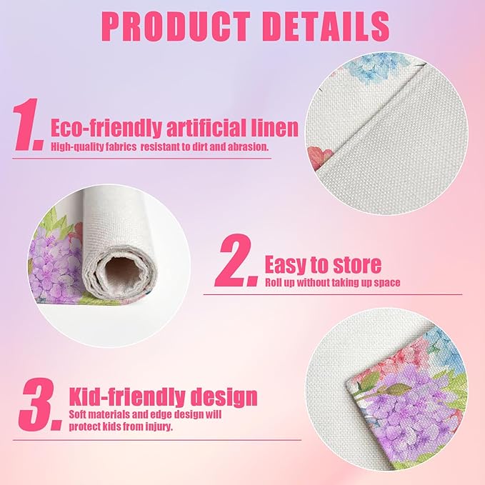 Flowers and Humming Birds Placemats Set of 6,12x18 Inch Spring Floral Linen Place Mat Washable Stain Resistant Table Mats for Seasonal Farmhouse Kitchen Party Home Decor