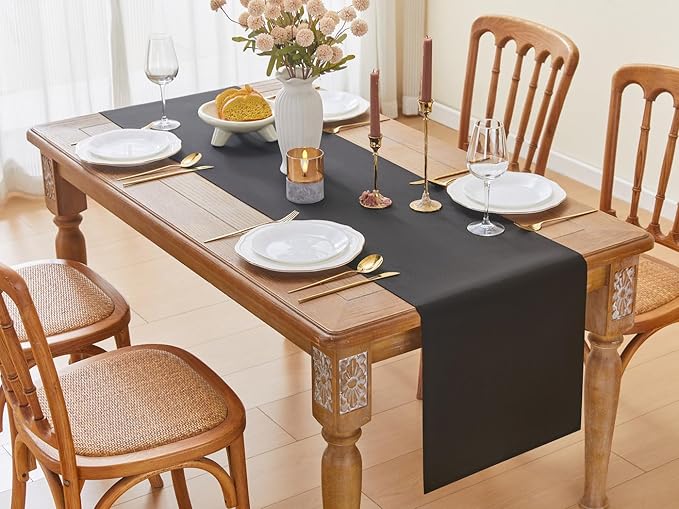 YATOJUZI Black Table Runner Seasonal Summer Autumn Kitchen Dining Coffee Table Decoration 95 Inches Long Waterproof Farmhouse Rustic Table Runner Halloween Home Wedding Party Decor 16x95Inch