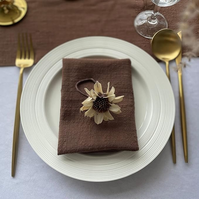 EHLDekol Gauze Cloth Napkins 6 Pack 16x16 Inches 100% Natural Soft Cotton Weddings Decorative Parties Family Everyday Use Bulk Linen Dinner Napkins (Brown, 6 Pack)
