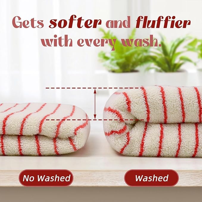 Jacquotha Striped Hand Towels Set of 2, Vintage Bathroom & Kitchen Decor, Guest Use, Soft Gentle for Adults Kids, Natural Cotton, 14” x 29”, Coral Red