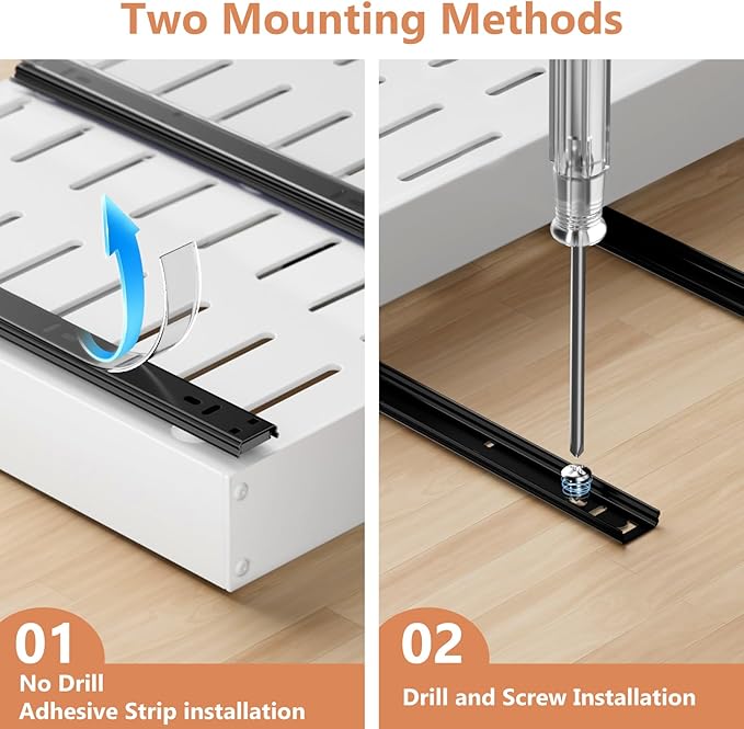 2 Pack Pull out Cabinet Organizer, Width (10"-16") Depth (17"-25"), with 3 Rails Adjustable Slide, Expandable Pullout Drawers for Cabinets, No Drill Adhesive Kitchen Drawers for Pantry Shelves