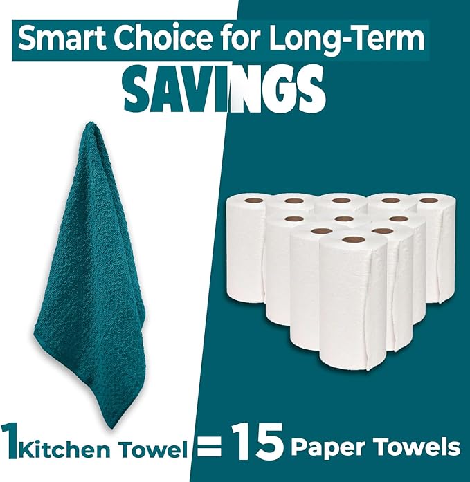 DAN RIVER Premium Kitchen Towels - [Pack of 6] 100% Cotton (16x 26 Inches) -Super Soft,Highly Absorbent, Quick Dry, Dish Towels for Kitchen Towels -Teal