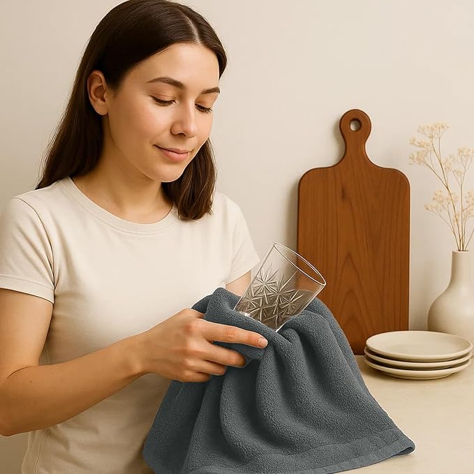 DAN RIVER Kitchen Bar Mops,Pack of 12,16 by 19 Inches,100% Cotton Super Absorbent,Multi-Purpose Cleaning Towels for Home and Kitchen Bars-Grey