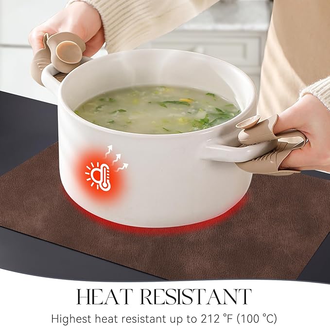 MOSAYT Vinyl Placemats Set of 4-12 X 17 Inch - Faux Leather 100% Waterproof Oil-Proof Wipeable PU Place Mats, Heat Resistant Reversible Table Mats for Kitchen, Dining, Outdoor (Coffee)