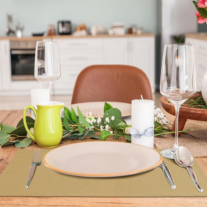 MANSPHIL Faux Linen Placemats Set of 6 - Thick Cloth Fabric Table Place Mats Heat Resistant Double Layer Wrinkle Free Dining Kitchen Table Decor - 13x19 Inch Oeko Tex Placemat