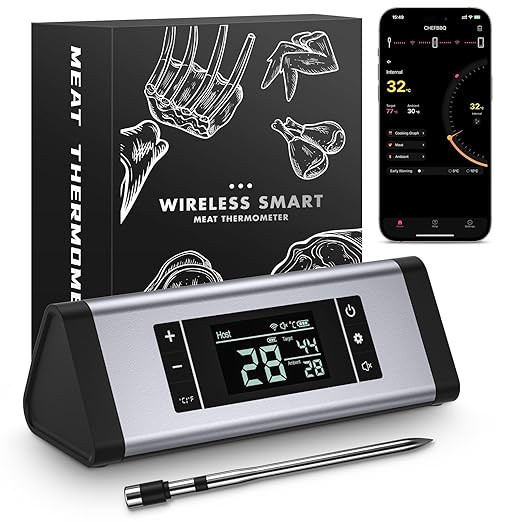 800FT Wireless Meat Thermometer,Digital Cooking Thermometer with 1 Probes-Wireless Rechargeable, Alarm Function,Instant Read,with iOS & Android App,for Grilling Smoking Oven BBQ