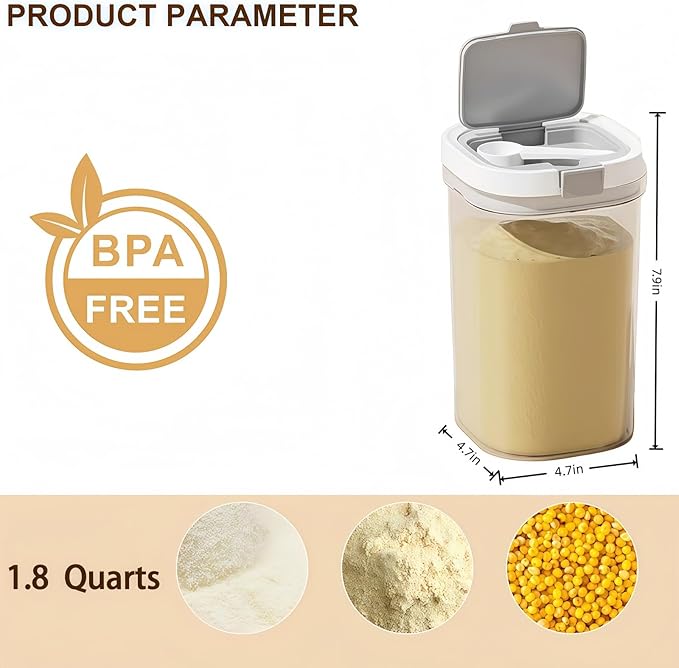 sugar container with spoon, Coffee and Dry Food Storage Containers,Stackable, Easy-Clean, Perfect for Coffee, Flour, Sugar(61 oz / 7.6 Cups)