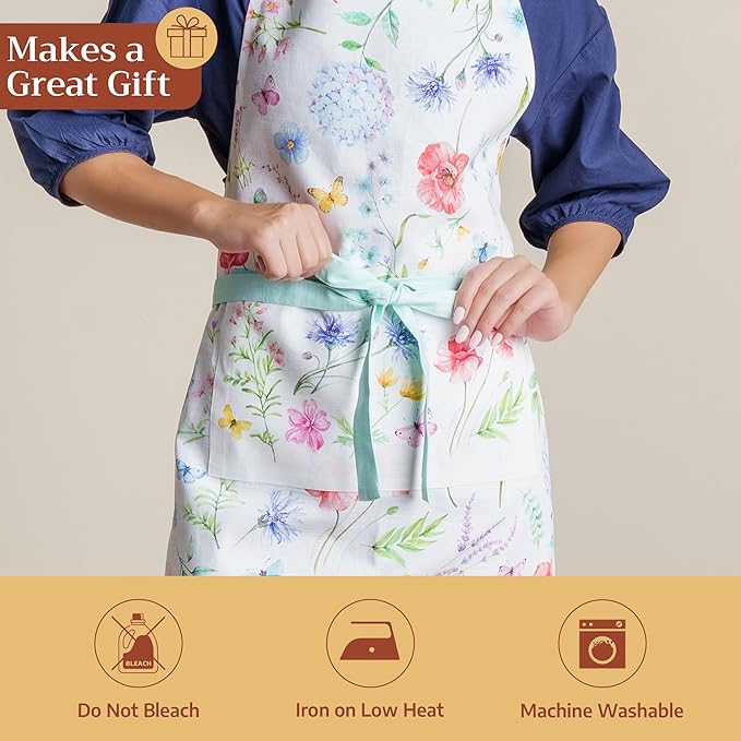 Maison d' Hermine 100% Cotton Apron for women with Pocket Kitchen Chef Apron for Men Cooking Mothers Day Gifts