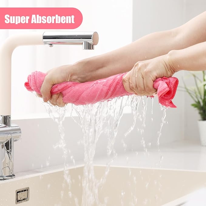 Homaxy Microfiber Kitchen Towels and Dishcloths Set, 20 Pack Soft and Absorbent Dish Hand Towels Bulk, 28 x 16 Inch & 12 x 12 Inch Quick Drying Rags for Washing Dishes, Pink