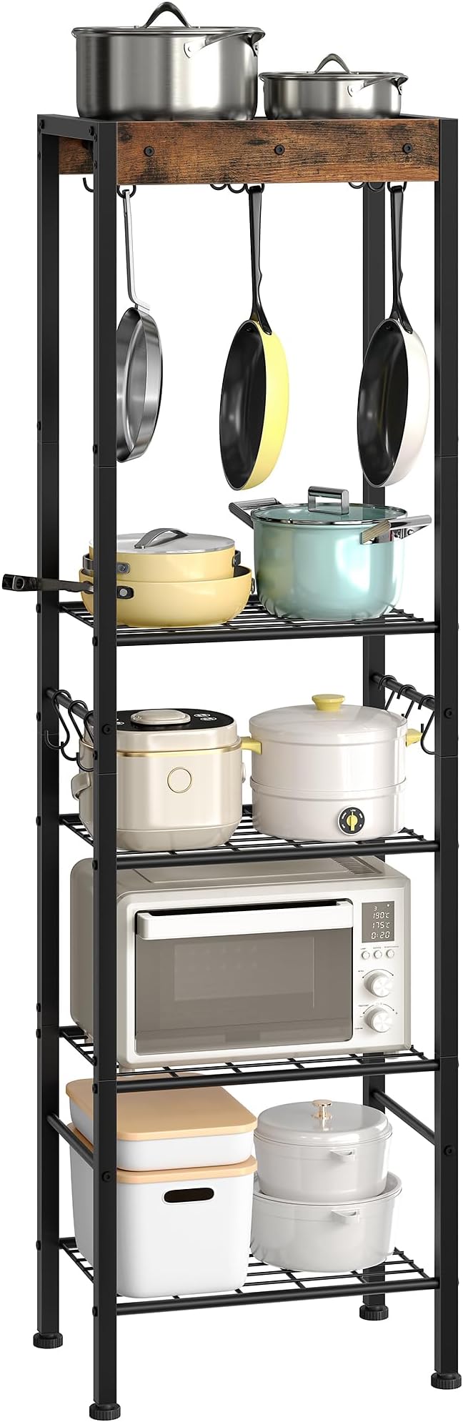 CHOEZON 5-Tier Pot Rack, Floorstanding Pots and Pans Organizer, Kitchen Bakers Rack, Kitchen Island Table, Pots and Pans Organizer, Storage Stand, for Living Room, Rustic Brown and Black TPR16BF