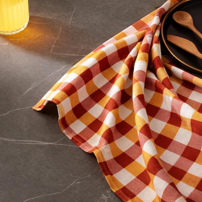 Cloth Napkins Set of 12, 100% Cotton Dinner Napkins 18x18 Inch, Soft Absorbent Gingham Check Napkin for Restaurant, Table Décor, Reusable Washable for Everyday Use - Harvest