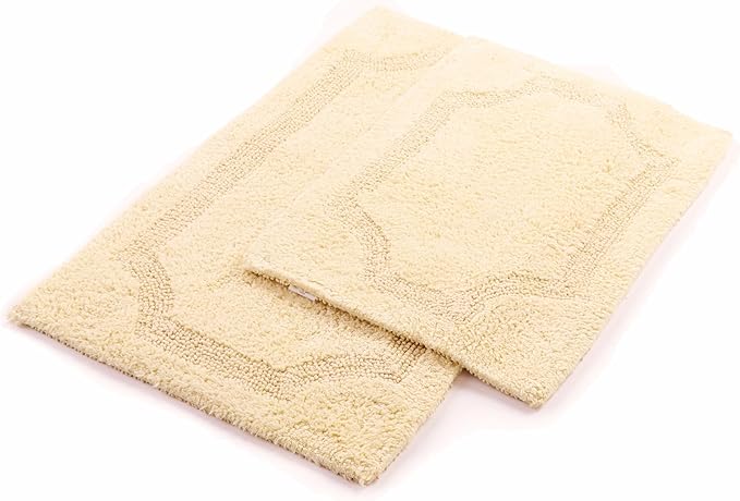 voyzz home Set of 2 Reversible Bath Rug 20x32 inch -17x24 inch | 100% Cotton Hand Tufted Soft & Absorbent Bath Mat|Washable Quick Dry Shaggy Shower Mat | Non-Slip Mordern Bathroom Decor | Yellow…