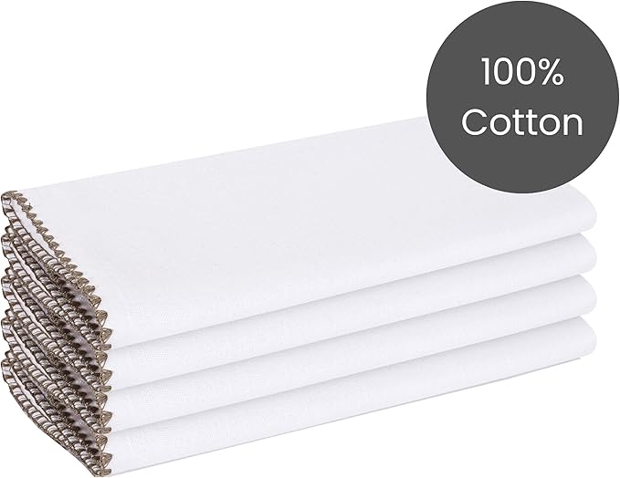 Cotton Clinic Cloth Dinner Napkins 100% Cotton 20x20 Inch Set of 4 - Soft Durable Reusable - Perfect for Dining Weddings Parties Holidays Easter and Everyday Use Table Napkins White Grey
