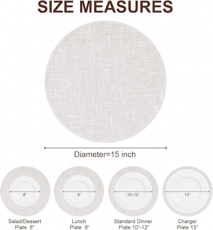 homing 15 Inch Round Cloth Placemats Set of 12, Cotton Linen Blend Washable Table Mats, Farmhouse Dining Place Mats for Indoors & Outdoors, Easy to Clean, Beige
