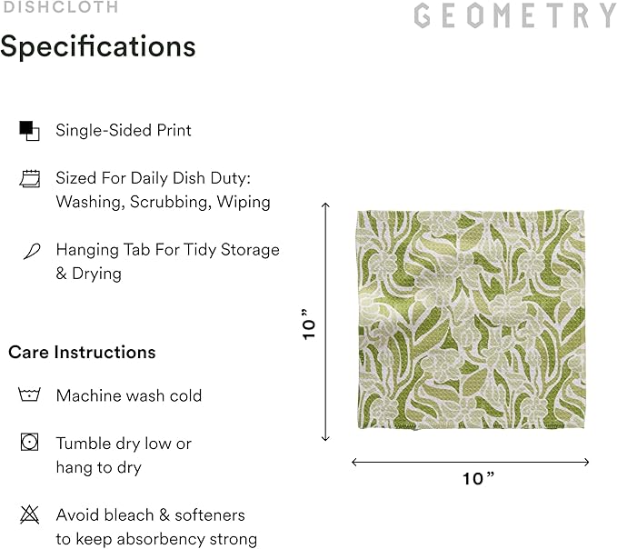 GEOMETRY Kitchen Dish Cloths - Spring & Summer Collection - Premium Dishcloths with Geoweave - Absorbent & Fast Drying Kitchen Towels - Green Goddess, 10" x 10" - 3-Pack