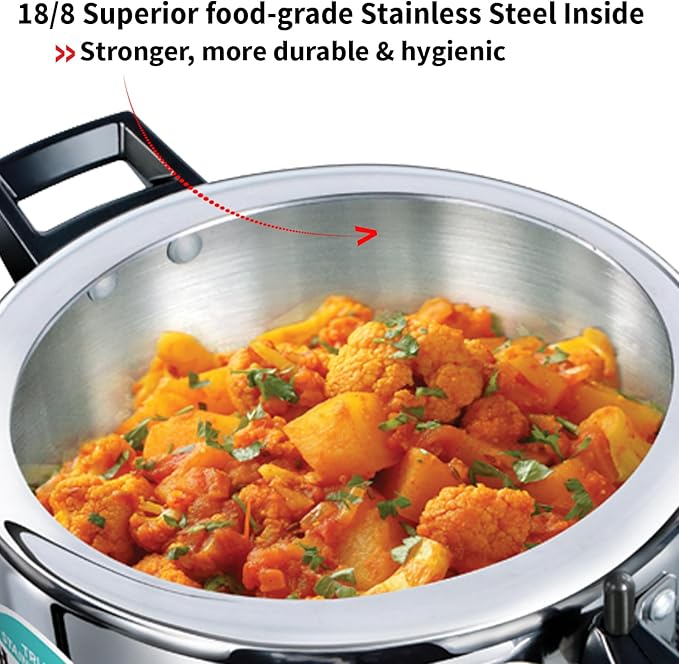 Hawkins 3.5 Litre Triply Stainless Steel Pressure Cooker, Inner Lid Cooker, Silver (HSST35)