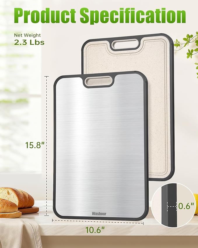 Titanium Cutting Boards for Kitchen, Non Toxic 2-in-1 Cutting Board Double Sided, Food Grade Chopping Boards for Fresh Meat Vegetable, Easy to Clean Large Size 16”×11”