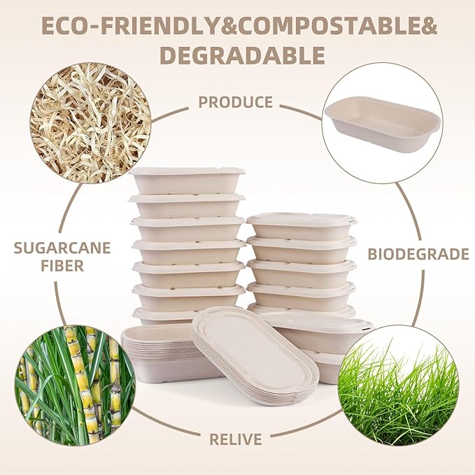 60Pcs(29oz) Disposable Meal Prep Lunch Food Takeout Salads Sandwiches Bowls Containers with Lids,Compostable Biodegradable to go Food Microwavable Freezer Safe Containers for Party Camp out.