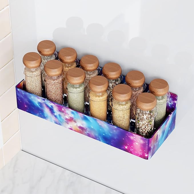 Mystozer Magnetic Spice Rack for Refrigerator, Kitchen Organizer and Storage Shelf, Starry Sky(4 Pack)