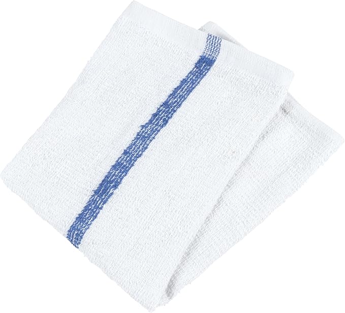 Arkwright Bar Mop Towels, Pack of 12, 100% Cotton Kitchen Dishcloths, Absorbent Quick Dry Cleaning Cloths for Restaurant, Bar and Home Kitchen, 16 x 19 in, White/Blue